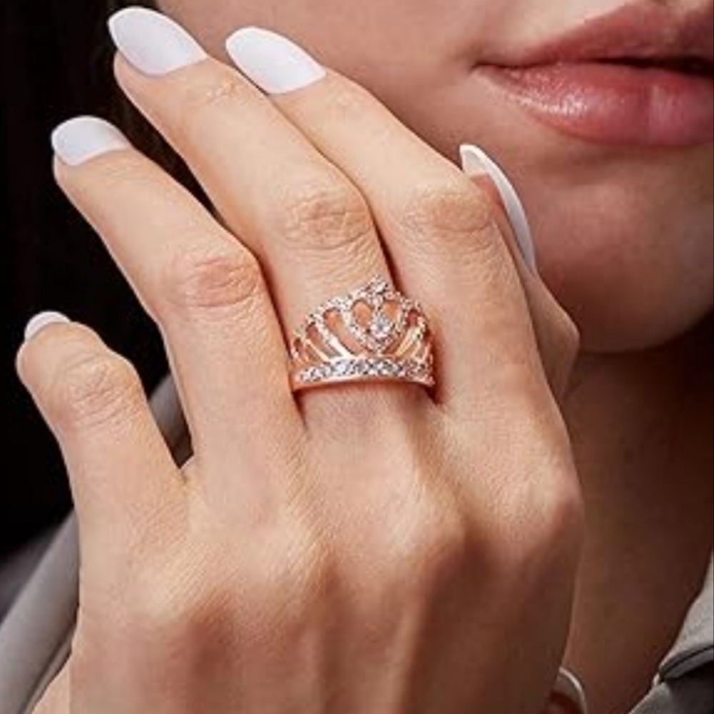 (6)🎀👑Princess Crown Silver Heart Ring👑🎀